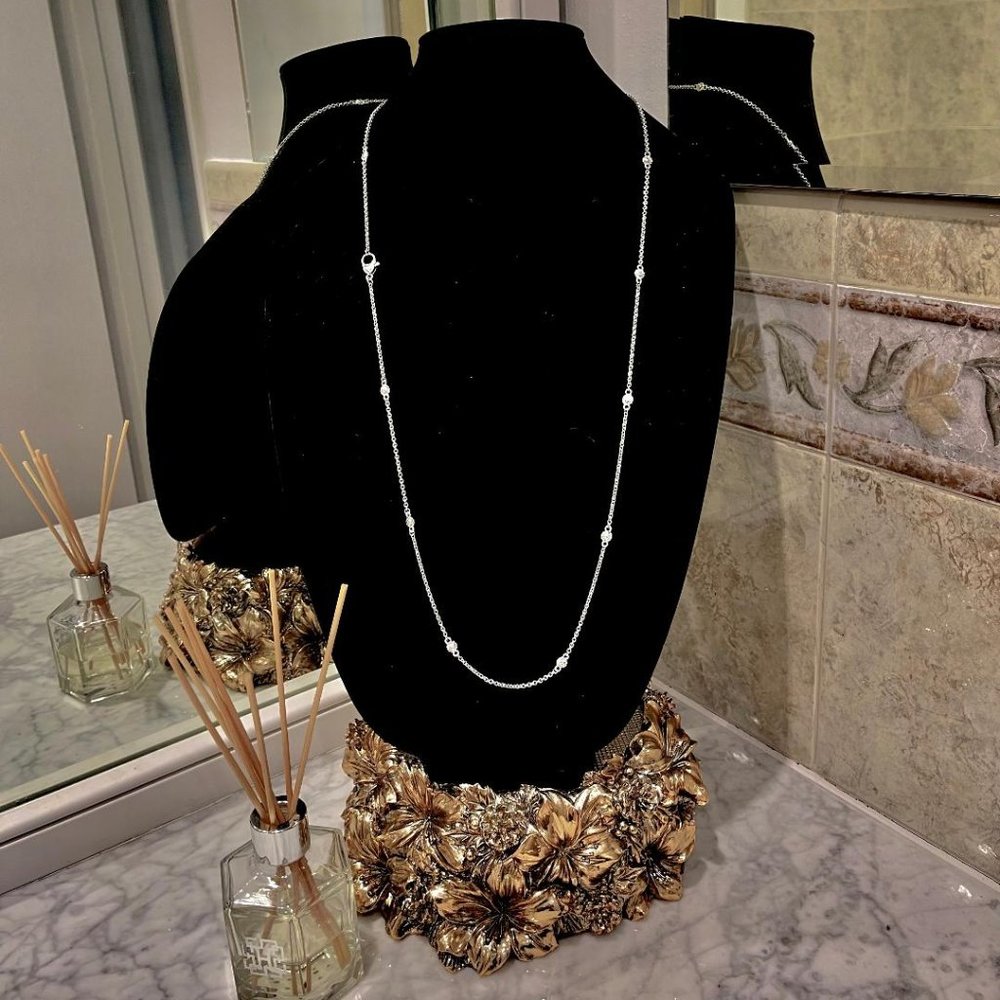 Judith Ripka Sterling Silver Station Necklace 36"